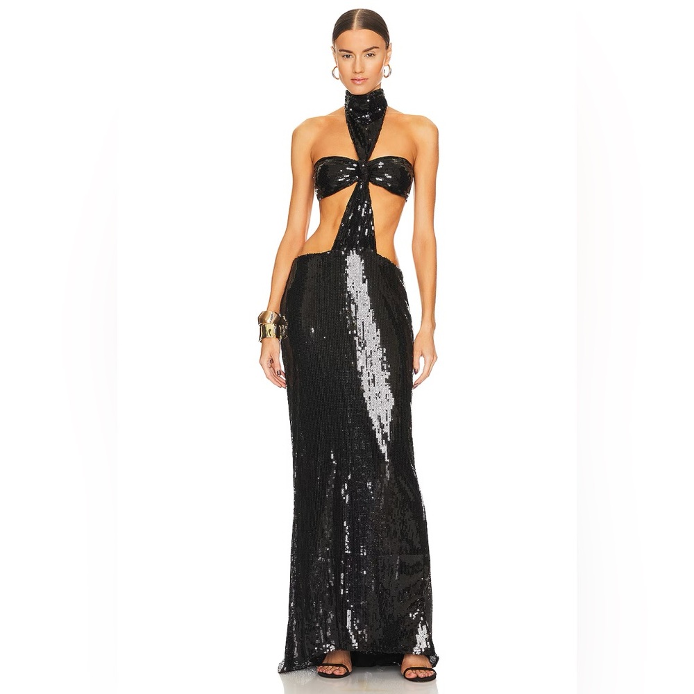 $1400 NWT Bronx and Banco Cross Noir Gown in Black - Picture 1 of 6